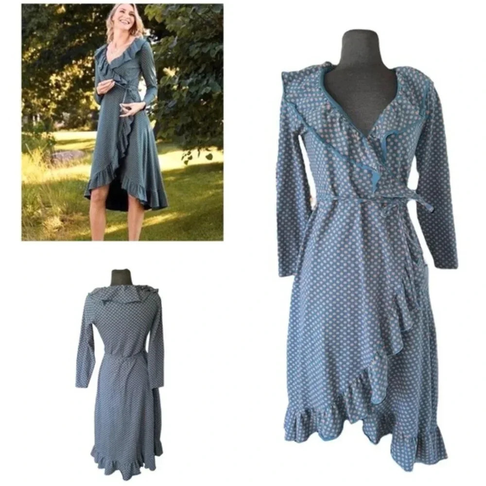 Reunion Wrap Dress Matilda Jane Sz S Teal Orange Asymmetrical Ruffle Hem…